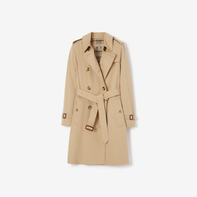 Shop Burberry Mid-length Kensington Heritage Trench Coat In Honey