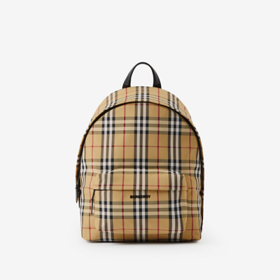 Shop Burberry Check Backpack In Archive Beige
