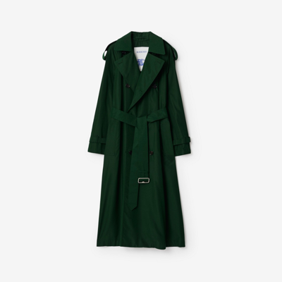Shop Burberry Long Silk Trench Coat In Ivy