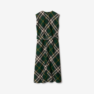 Shop Burberry Check Wool Dress In Ivy