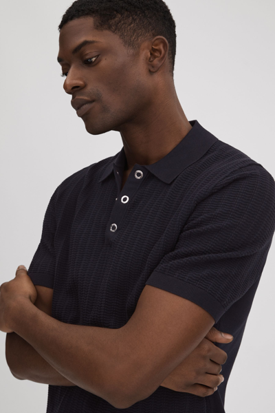 Shop Reiss Pascoe - Navy Textured Modal Blend Polo Shirt, M