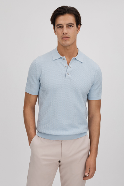 Shop Reiss Soft Blue Textured Modal Blend Polo Shirt