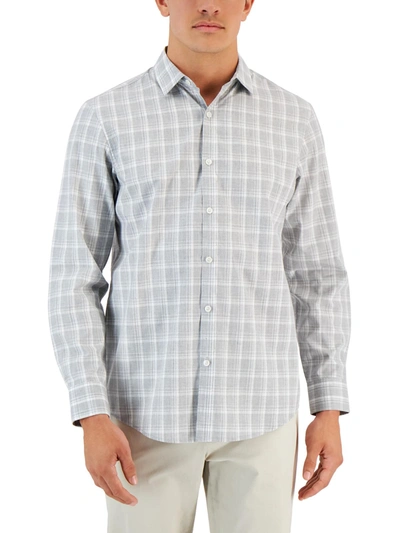 Shop Alfani Mens Plaid Classic Fit Button-down Shirt In Grey