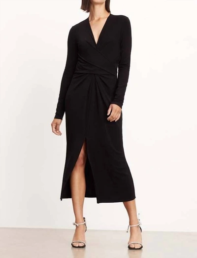 Shop Velvet By Graham & Spencer Eliana Long Sleeve Long Wrap Dress In Black
