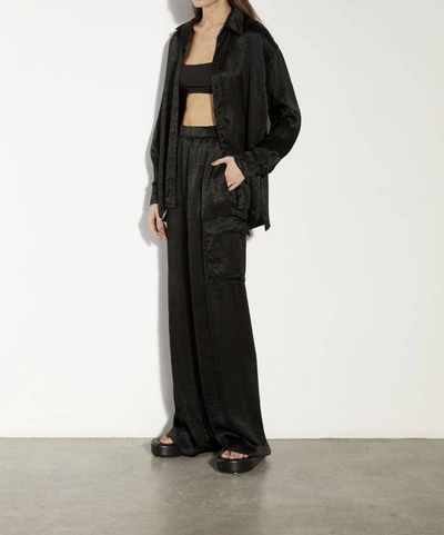Shop Enza Costa Textured Satin Cargo Pant In Black