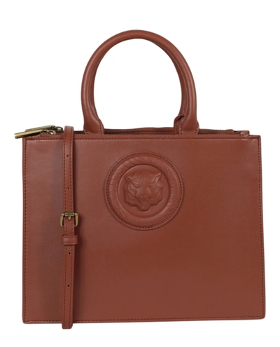 Shop Just Cavalli Monocromatic Logo Shoulder Bag In Brown