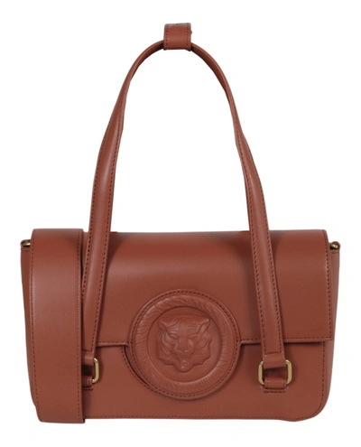 Shop Just Cavalli Monocromatic Logo Small Shoulder Bag In Brown