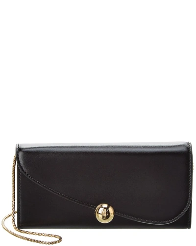 Shop Ferragamo Asymmetrical Flap Leather Continental Wallet On Chain In Black
