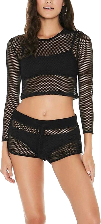 L*space Women Sarah Long Sleeve Seamless Fit Mesh Cropped Top In Black In Black
