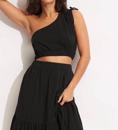 Seafolly One Shoulder Crop Top In Knit Black In Multi