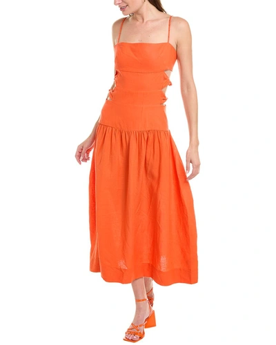 Shop Farm Rio Cutout Linen-blend Midi Dress In Orange