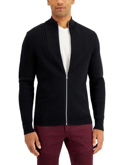 Shop Inc Mens Cotton Ribbed Trim Full Zip Sweater In Black