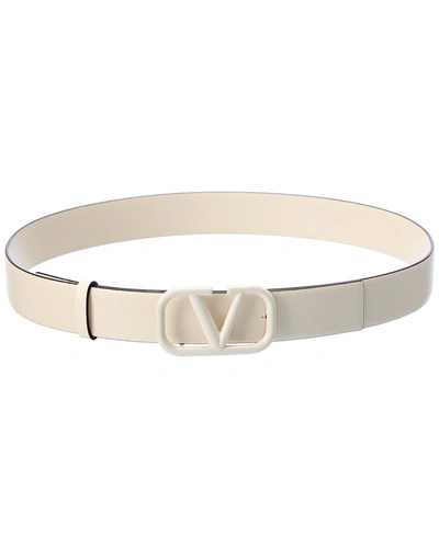Shop Valentino Vlogo 20mm Leather Belt In White