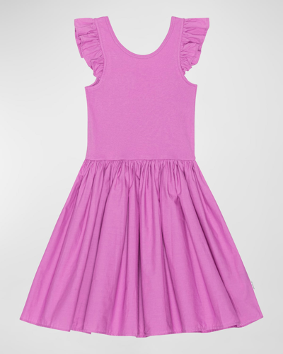 Shop Molo Girl's Cloudia Ruffle Trim Dress In Purple Pink