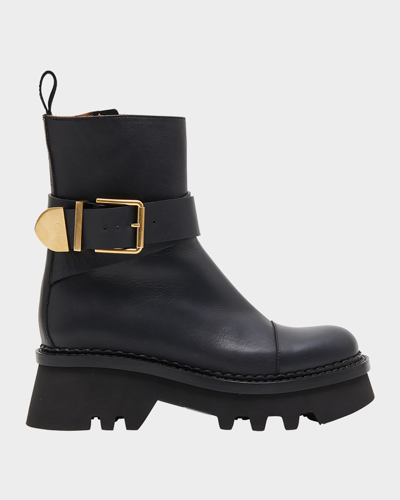 Shop Chloé Owena Leather Buckle Boots In Black