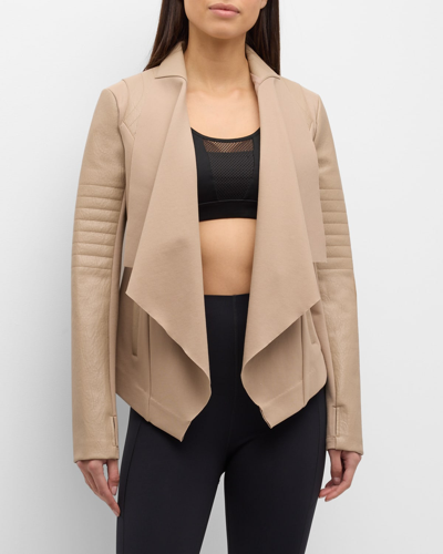 Shop Blanc Noir Drape-front Quilted Faux-leather Jacket In Warm Taupe
