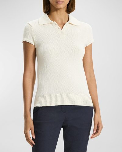 Shop Theory Cap-sleeve Cotton And Merino Wool Polo Top In Off White