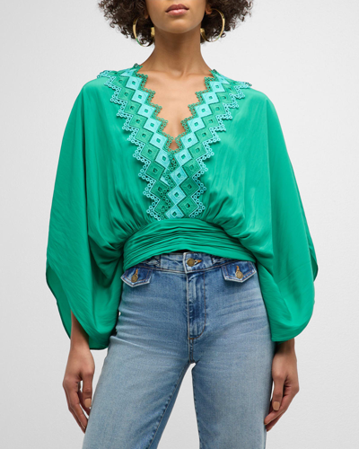 Shop Ramy Brook Kynlee Embroidered Blouse In Sea Green