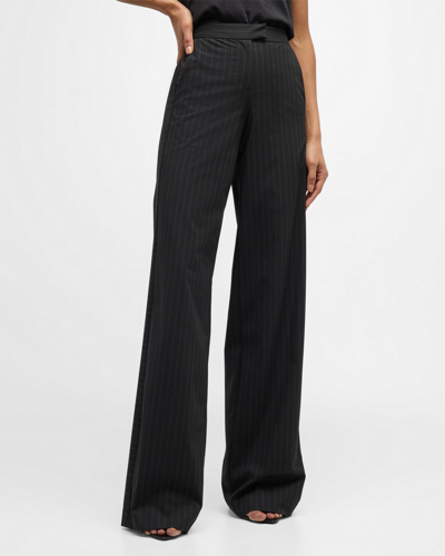 Shop Ramy Brook Barbara Pinstripe Straight-leg Pants In Black Ticking Str