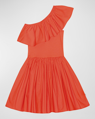 Shop Molo Girl's Chloey One Shoulder Dress In Red Clay