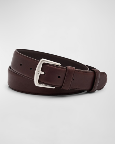 Shop Loro Piana Men's Alsavel Calf Leather Belt In H026 Chocolate