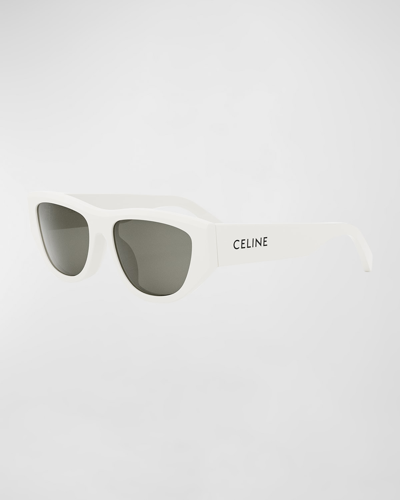 Shop Celine Monochroms Acetate Cat-eye Sunglasses In Ivory Smoke
