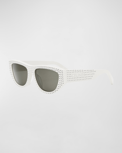Shop Celine Animation Embellished Acetate Cat-eye Sunglasses In Ivory Smoke