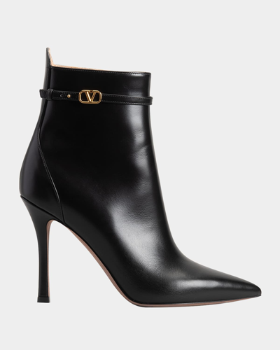 Shop Valentino Tan-go Calfskin Ankle Booties In 0no Nero