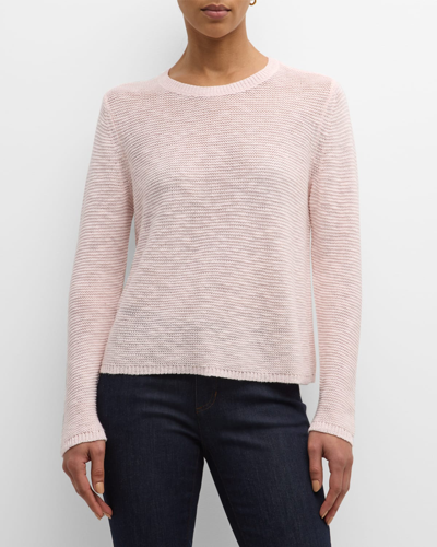 Shop Eileen Fisher Slubby Crewneck Linen-cotton Sweater In Crystal Pink