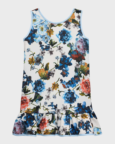 Shop Helena Girl's Floral-print Sleeveless Drop-waist Dress In Blue Floral