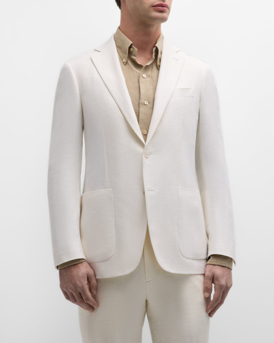 Shop Canali Men's Textured Silk Blazer In White