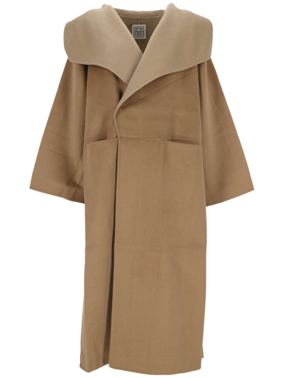 Totême Oversized Two-tone Wool And Cashmere-blend Coat In Beige