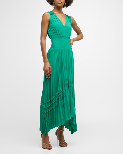 Shop Ramy Brook Livia V-neck Midi Dress In Sea Green