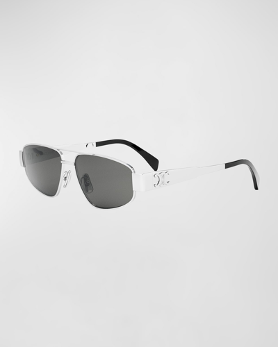 Shop Celine Men's Triomphe Pilot Metal Sunglasses In Shiny Palladium /