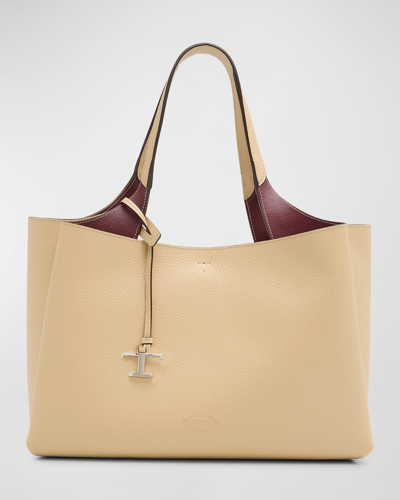 Shop Tod's Apa 2 Leather Tote Bag In Naturale Bordeaux