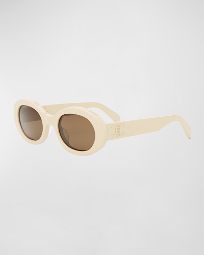Shop Celine Triomphe Acetate Oval Sunglasses In Whiteother Brown