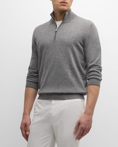 Shop Brunello Cucinelli Men's Cashmere Quarter-zip Sweater In Dark Grey