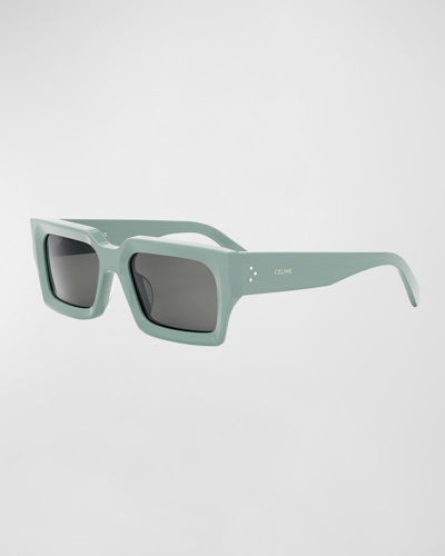 Shop Celine Men's 3-dot Acetate Rectangle Sunglasses In Sltgrnsmk