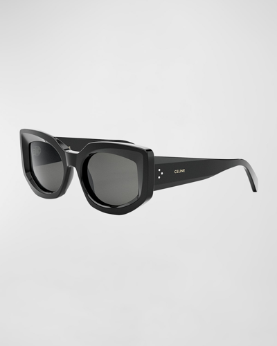 Shop Celine Bold 3 Dots Acetate Butterfly Sunglasses In Shiny Black Smo
