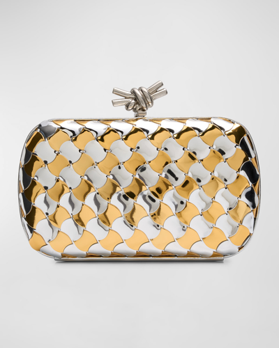 Shop Bottega Veneta Knot Wavy Metallic Clutch Bag In Silver-gold
