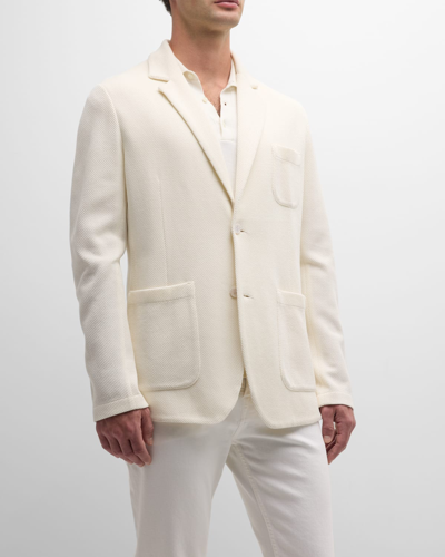 Shop Stefano Ricci Men's Silk-cotton Knit Blazer In White