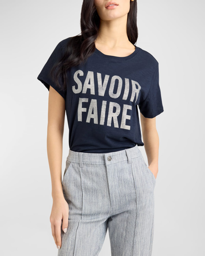 Shop Cinq À Sept Rhinestone Savior Faire Shore-sleeve T-shirt In Navy/white