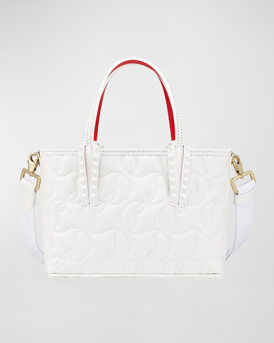 Shop Christian Louboutin Cabata Mini Tote In Cl Embossed Nappa Leather In Bianco