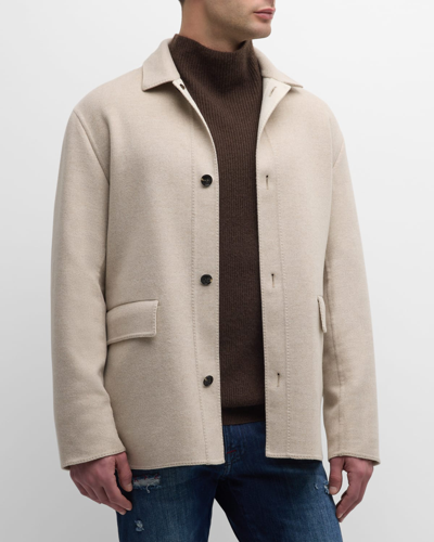Shop Kiton Men's Wool-cashmere Car Coat In Cream