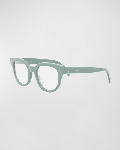 Shop Celine Bold 3 Dots Acetate Round Glasses In Light Greenother