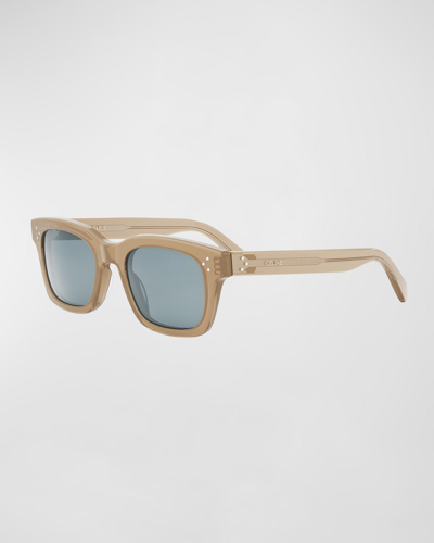 Shop Celine Men's Bold 3-dots Nylon Rectangle Sunglasses In Slbrnblu