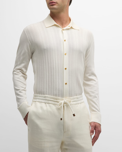 Shop Stefano Ricci Men's Knit Button-down Shirt In White