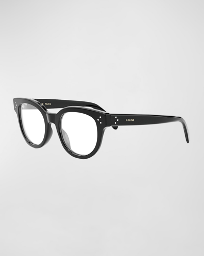 Shop Celine Bold 3 Dots Acetate Round Glasses In Shiny Black