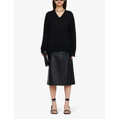 Shop Joseph Women's Black Relaxed-fit V-neck Merino Wool-blend Jumper