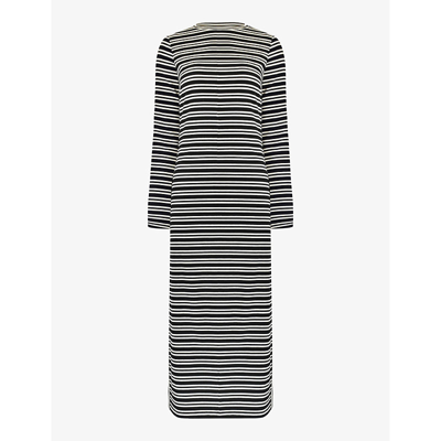 Shop Ro&zo Women's Black/white Striped Fluted-sleeve Stretch-woven Midi Dress